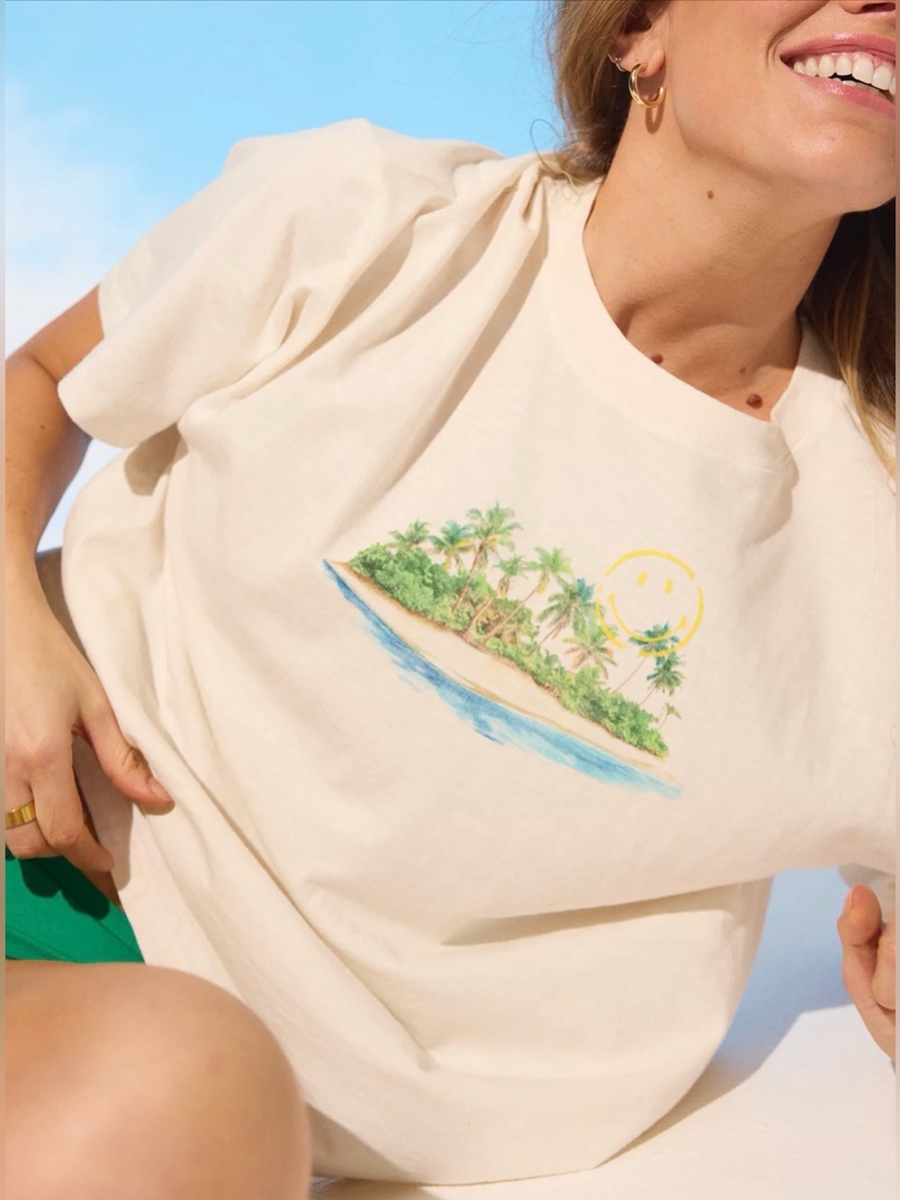 Aerie Smiley Relaxed Tee Smiley Face Island Beach T-Shirt Small
